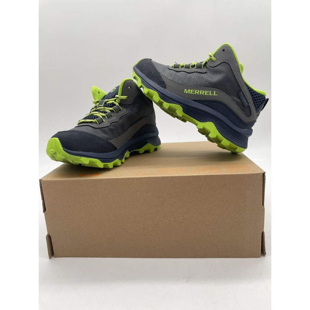 Merrell Kids Moab Speed Mid Navy/Grey/Lime Shoes MK265212 Size 10.5 W Box No Lid